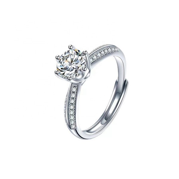 S925 Sterling Silver Female One Carat D color Moissanite Diamond Classic Wedding Adjustable Ring For Women