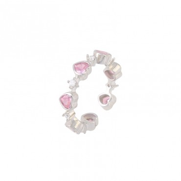 New Arrival Fashion Exquisite Design High Quality Pink Heart Zircon Stone 925 Silver Ring Gemstone Finger Open Ring Jewelry