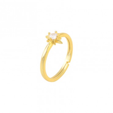 Minimalist Simple Design 18K Gold Plated Single Zircon Stone 925 Sterling Silver Rings Women Adjustable Nail  Ring Jewelry