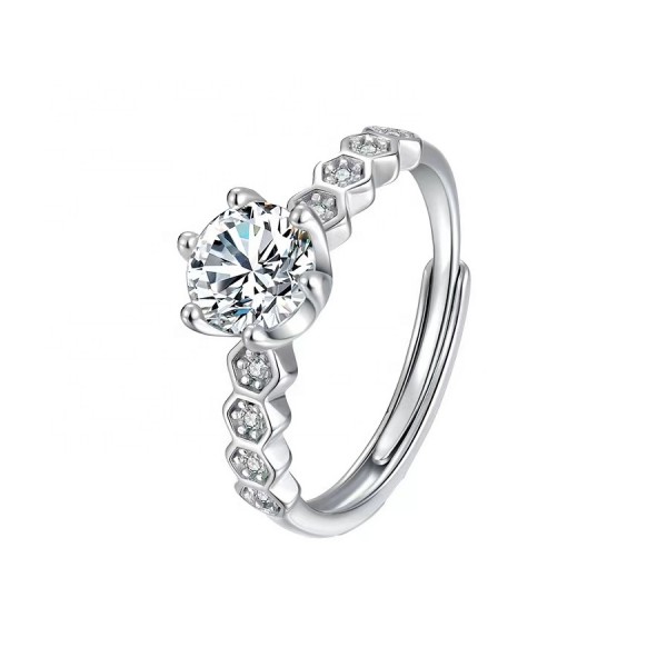 Classic Design Charm  Claw Moissanite  925 Sterling Silver Jewelry 1 Carat Open Adjustable Engagement Ring