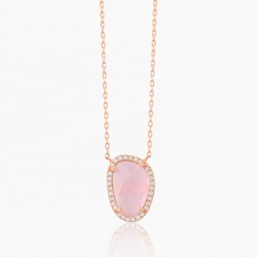 Fancy Design Style Geometry Pink Glass Stone Ice Out Small Zircon Stone S925 Sterling Silver Pendant Necklace Jewelry