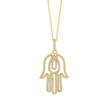 Hip Hop Hamsa Hand Iced Out Gold Plated 925 sterling silver Pendant Necklace For Men Women