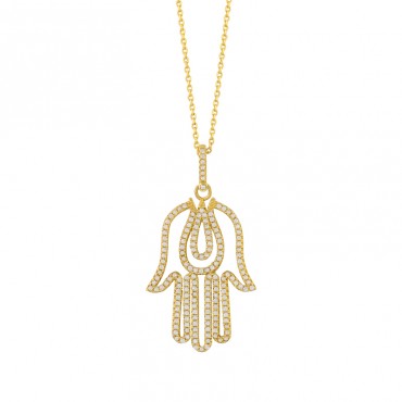 Hip Hop Hamsa Hand Iced Out Gold Plated 925 sterling silver Pendant Necklace For Men Women