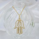 Hip Hop Hamsa Hand Iced Out Gold Plated 925 sterling silver Pendant Necklace For Men Women