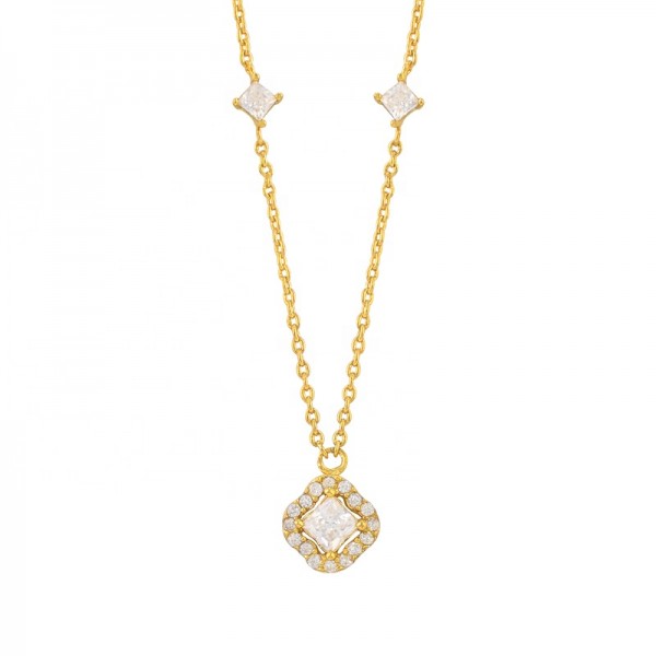 Customized Fashion Design Dainty Gold Plated With Ice Out Zircon Cross Chain S925 Sterling Silver Jewelry Necklace