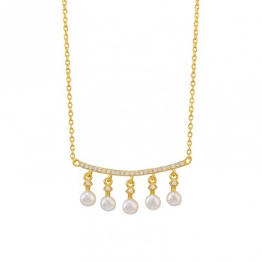 Elegant Fashion Design 18K Gold Plated Fresh Water Layer  Pearl  Ice Out Zircon Stone S925 Sterling Silver Necklace Jewelry
