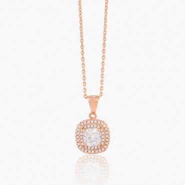 Fashion Design Ice Out Layer White 3A Round Zircon Stone Rose Gold Plated S925 Sterling Silver Pendant Necklace Jewelry