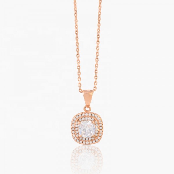 Fashion Design Ice Out Layer White 3A Round Zircon Stone Rose Gold Plated S925 Sterling Silver Pendant Necklace Jewelry