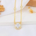 New Arrival Hot Selling Wholesale Design 18K Gold Plated Single Round Zircon Stone Pendant Necklace 925 Sterling Silver Jewelry