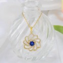 Luxury Elegant Design Yellow Gold Plated Sunflower Shape Sapphire Gemstone S925 Sterling Pendant Necklace Jewelry