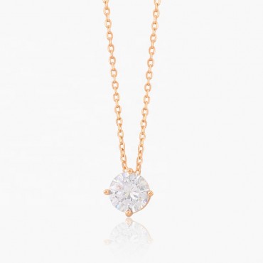 Customized Simple Style Round White Zircon Charm Gold Plated 6mm S925 Sterling Silver Necklace Jewelry