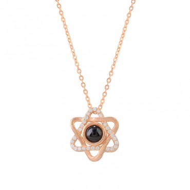 925 Silver Rose gold Six Pointed Star Nano Project Engraved 100 Different Languages I Love You Necklace