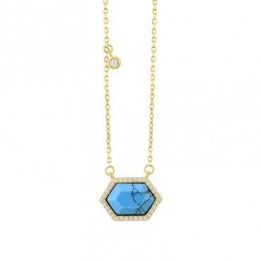 Geometry Simple Style Gold Plated Clavicle Chain Turquoise Jewelry 925 Silver Pendant Necklace Jewelry