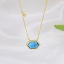 Geometry Simple Style Gold Plated Clavicle Chain Turquoise Jewelry 925 Silver Pendant Necklace Jewelry