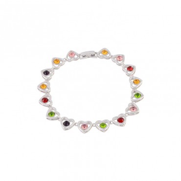 High Quality Fashion Design Stacking Heart Color Zircon Stone Round Shape  S925 Sterling Silver Bracelet Jewelry