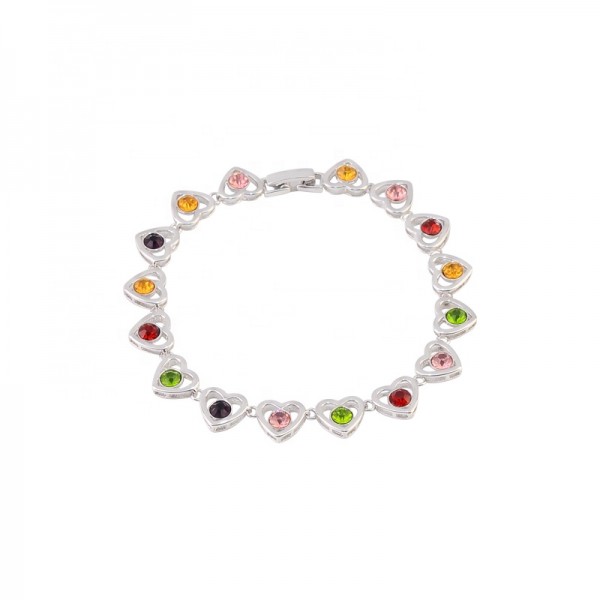 High Quality Fashion Design Stacking Heart Color Zircon Stone Round Shape  S925 Sterling Silver Bracelet Jewelry