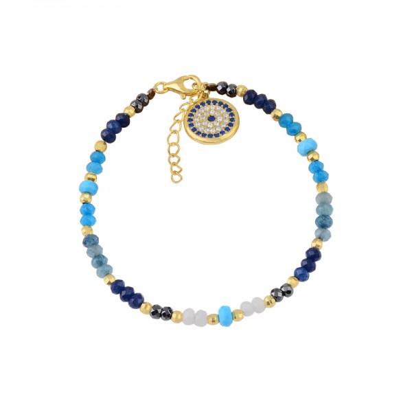 Bohemia Fashion Turkish Blue Eye Bracelet Eye BraceletHand-beaded colored stones 925 sterling silver Jewelry Bracelet