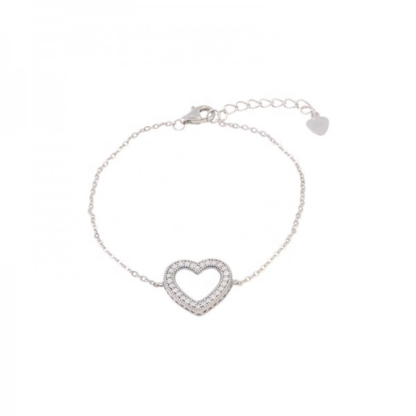 Fashion Simple Design Hot Selling Heart Shape Hollow Ice Out Zircon Stone S925 Sterling Silver  Bracelet Jewelry