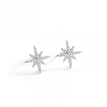 Korean Trendy Elegant Zircon Earrings Rose Gold Silver Needle Eight Pointed Star 925 Sterling Silver Stud Earrings For Women