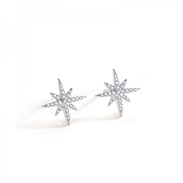 Korean Trendy Elegant Zircon Earrings Rose Gold Silver Needle Eight Pointed Star 925 Sterling Silver Stud Earrings For Women