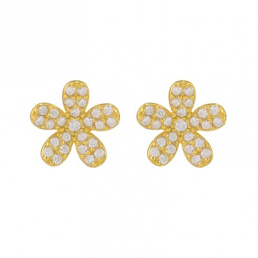 New style earrings are versatile and cool, S925 sterling silver temperament, female zircon five petal flower small flower earrings are simple