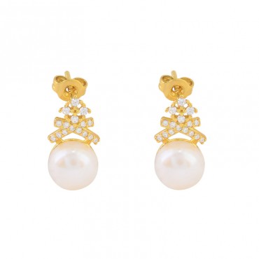 New Fashion S925 Sterling Silver Pearl Crown Earrings with Elegant and Exquisite Earrings for Women
