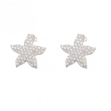 New Korean version luxury personality Zirconium full Pentagram sea star earrings S925 sterling silver niche design earrings female
