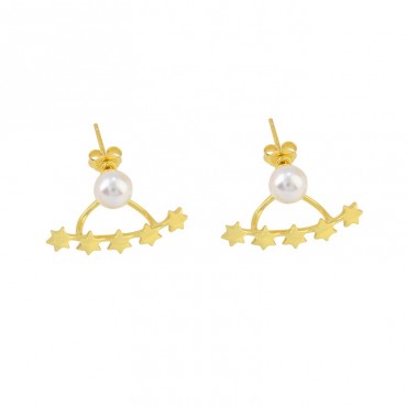High Quality Fashion Design Gold Plated Boat Star With Natural Pearl S925 Sterling Silver Pin Earring Jewelry