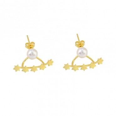 High Quality Fashion Design Gold Plated Boat Star With Natural Pearl S925 Sterling Silver Pin Earring Jewelry