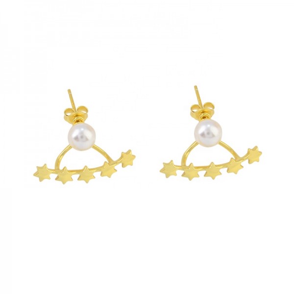 High Quality Fashion Design Gold Plated Boat Star With Natural Pearl S925 Sterling Silver Pin Earring Jewelry