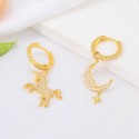 Fashion Design 18K Gold Plated Ice Out Zircon Stone  Asymmetric Animal Unicorn Moon Charm S925 Sterling  Hoop earrings