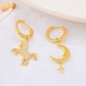 Fashion Design 18K Gold Plated Ice Out Zircon Stone  Asymmetric Animal Unicorn Moon Charm S925 Sterling  Hoop earrings