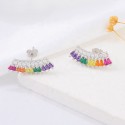 Multi Color Ice Out CZ Stone Rainbow Charm Earring Wholesale Rainbow S925 Sterling Silver Stud Earring Jewelry