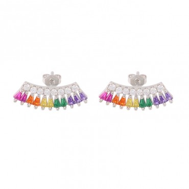Multi Color Ice Out CZ Stone Rainbow Charm Earring Wholesale Rainbow S925 Sterling Silver Stud Earring Jewelry