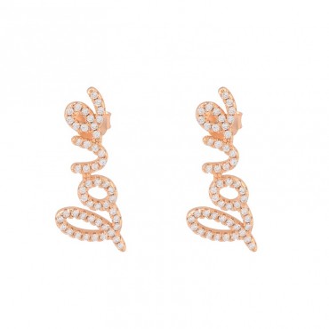 Fashion Design Rose Gold Plated Love Letter Ice Out 3A  Zircon White Stone S925 Sterling Silver Stud Earring Jewelry