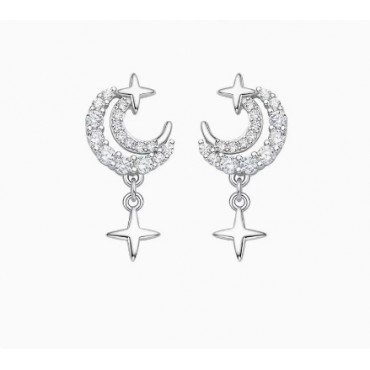 New Silver Moonlight Star River Earrings for Women 925 Silver Crowd Fashion Star Moon Earrings Versatile Earrings