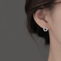 Korean Trendy Elegant Lady Hollow Rose Pearl Round Circle Stud Earrings For Fashion Sweet Cute Jewelry