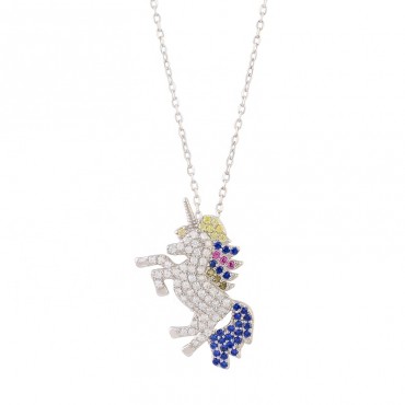 Customized Girls Rainbow Dainty Design Horse Ice Out Zircon Stone S925 Sterling Silver Jewelry Necklace Gift For Women